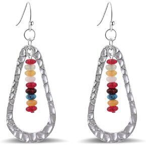 Teardrop Earrings Silver Drop Dangle Earrings for Women Boho Earrings with Gemstone Beads Colorful Earrings Vintage Jewelry for Gifts in Saudi Arabia