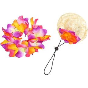 PRETYZOOM Straw Puppy Hat 1 Set of Pet Dog Hawaiian Costume Flower Collar Wreath Straw Hat and Garland Dog Outfit Dog Costumes for Small Dogs Puppy Hawaii Luau Party Supplies Dog Hawaiian Clothing
