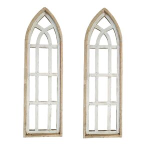 40" Farmhouse Wooden Wall Window Arches Set of 2 -Rustic Cathedral Wood Window- The White Waters (40")
