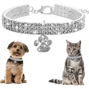 TIESOME Pet Collar with Diamonds, Rhinestone Pet Collar Elastic Adjustable Collar Claw Pendant Wedding Cat and Dog Small Pet Necklace Jewelry