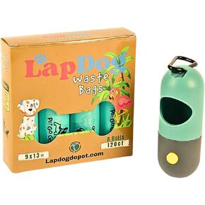 Lapdog Dog Poop Bags 8 rolls, 120 count, Biodegradeable Bags, Dog Poop Bag Dispenser Holder with Built in LED Flashlight and Metal Clip for Leash Walking, Durable Bags for Pet Waste (Teal)