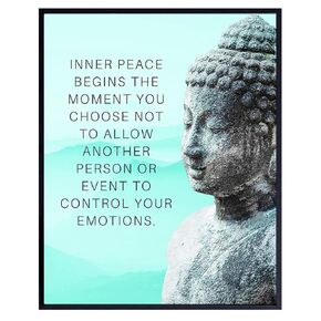 Buddha Art 11x14 - Inspirational Meditation Spa, Yoga, Meditation Room Decor - Motivational Quotes Zen Wall Art - spiritual New Age Gifts for Women - Teal Blue Positive Quotes - Motivation Inspiration