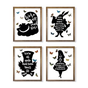 Alice Inspirational Saying Quote Poster Print - Motivational Wall Art for Alice Fans - Cheshire Cat Mad Hatter White Rabbit - Alice in Wonderland Wall Art Decor - Affirmation Gift for Women Teen Girl
