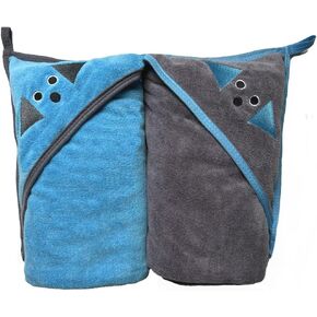 Penny & Niko Multi Purpose Microfiber Pet Towel - Drying Towel/Hooded Robe for Dogs and Cats (30 x 30-2 Pack, Gray)