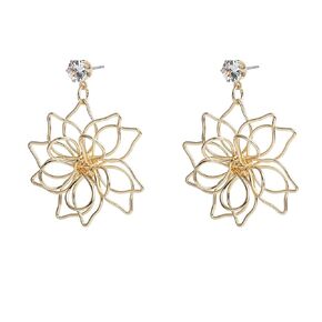 Handmade Gold Wire Wrap Flower Dangling Earrings Lightweight Floral Petal Dangle Drop Earrings