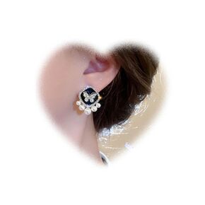 Boho Crystal Pearl Earrings for Women Rhinestone Butterfly Earrings Black Square Earrings Pearl Bead Earrings Vintage Geometric Stud Earrings Jewelry for Girls Gifts