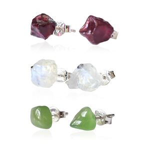 Genuine Raw Crystal Stud Earrings - 3 Pack Earrings - Rose Quartz Stud Earrings Raw Amethyst Stud Earrings Turquoise Stud Earrings Set of 3 Earrings - Raw Gemstone Birthstone Gift Set