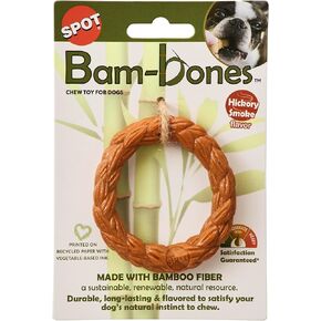 حلقة مضفرة من SPOT Bam-Bones - مصنوعة من ألياف الخيزران القوية، لعبة مضغ متينة طويلة الأمد للكلاب للمضغ الخفيف إلى المتوسط، للكلاب البالغة والجراء في مرحلة التسنين أقل من 25 رطلاً، 3 بوصة، نكهة دخان هيكوري