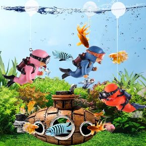 4 Pcs Fun and Vibrant Fish Tank Decorations - Cute Floating Diver and Retro Submarine Set - Perfect Aquarium Accessories for Betta Fish and Floating Aquarium Decor (Style-02)