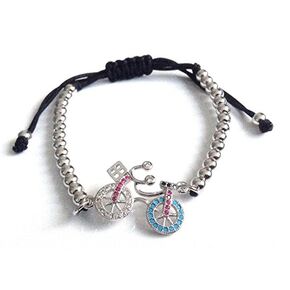 SIFRIMANIA Bike Charm Sliding Clasp Adjustable Silver Plated Personalized Bracelet for Women