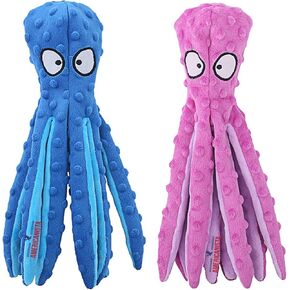 Squeaky Dog Toys, Octopus Dog Toys for Small, Medium & Large Dogs-No Stuffing Crinkle Plush Pet Training Dog Toys for Puppy Teething, Durable Interactive-2 Pack (Purple & Blue)