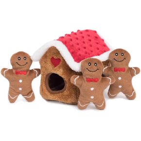 ZippyPaws Burrow- Interactive Dog & Puppy Toys for Boredom, Stimulating Pet Products to Keep Them Busy, Hide & Seek Plush Dog Puzzle, Enrichment Squeaky Toy, For Small & Medium Dogs- Gingerbread House