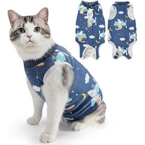SlowTon Cat Recovery Suit - Cat Onesie for Cats After Surgery Female Male, Kitten Clothes Cat Surgical Spay Suit Abdominal Wounds, E-Collar Alternative Cats Bodysuit Anti-Licking (Light Blue, M)