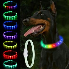 Light Up Dog Collar, Multi-Color USB C Rechargeable LED Dog Collar, High Visibility Glow in The Dark Dog Collar Lighted for Night Walking for Small Medium Large Dogs