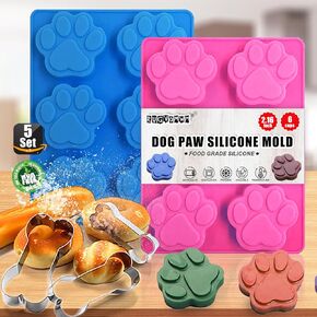 123 Pcs Homemade Dog Treat Molds Silicone,Dog Treat Cookie Cutters,Including 2 Doggy Treat Mold,5+12 Cookie Cutters and, 4 Dog Treat Recipes Card, 50 Dog Treat Bags & 50 Gold Twist Tie