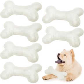 Poen 6 Pcs Bone Shaped Plush Squeaker Dog Toy 8.27 x 4.72 Inch Soft Stuffed Calming Toy with Squeaker for Small Medium Pet Dogs Puppy Chew Interactive Fetch, White