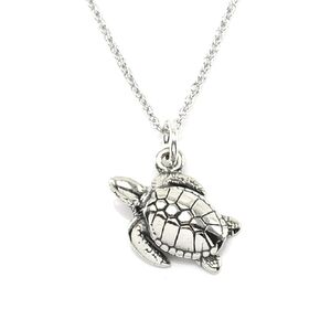 Sterling Silver Sea Turtle Charm Pendant Necklace, 18"