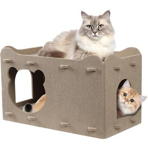 Ryoizen Cat Houses for Indoor, Cat Tunnel Bed Cave for Multiple & Large Up to 22 Lbs, Scratch Resistant Bed Caves, Foldable Hideaway Enclosed