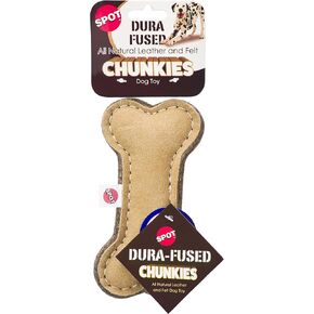 SPOT Dura-Fused Chunkies- Bone - All Natural Leather and Felt Dog Toy- Durable, Long Lasting, Extra Thick Dog Chew Toy for Aggressive Chewers, Great for Adult Dogs and Teething Puppies, 6in