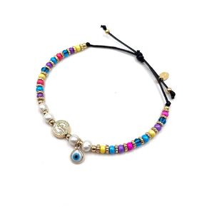 Saint Benedict Evil Eye Rainbow Beaded Adjustable Bracelet