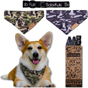 Slide-On Dog Bandana - 2 Pack Bandanas Set with Collar - Durable, Interchangeable, Pet Accessories for Medium Dogs - Perfect for Parties, Outdoor & Daily Wear (Camo Design, Medium)