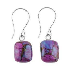 925 Sterling Silver Earrings, Purple Turquoise Gemstone Dainty Earring, Cabochon Jewelry, Handmade, Chakra Healing Crystals, Women Earrings, Bridal, Birthday, Gift for Her