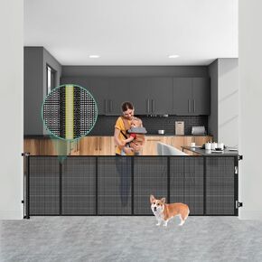 100" Extra Wide Retractable Baby Gates for Doorways with Reinforced Rod - Prevent Crawling Under Retractable Dog Gate, Extra Long Baby Gate Retractable Gate Outdoor, Mesh Gate for Kids and Pets, Black