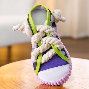 Dog Squeaky Toys, Sneakers Canvas Shoes Shape Dog Chew Toys for Small Dogs, Tough Durable Squeaky Interactive Dog Rope Toys, Puppy Teeth Cleaning Chew Stick Toy Grey