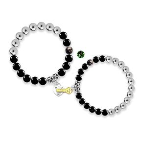 Couples Bracelets - Bf and Gf Bracelets - Matching Bracelets - Glow in The Dark Bracelets, Black Beads and Stainless Steel Beads Bracelets Birthday Anniversary Gifts for Men and Women (Silver Heart)