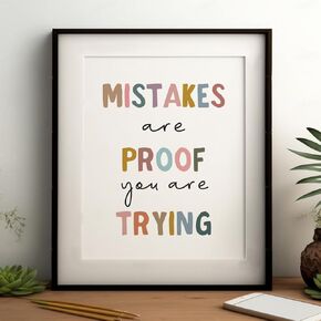 Mistakes Are Proof That You're Trying, Boho Classroom Decor, Classroom Poster, Child Print, Playroom Decor, Child Art, Teacher Gift, Back to School Decor, Unframed (8x10 inches)