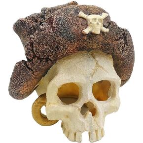 Aquarium Ornament - Fish Tank Decorations Supplies Accessories Handsome Cowboy hat Pirate Skull Decor Resin Aquarium cave（Brown）