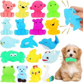 Liliful 18 Pcs Latex Squeaky Dog Toys 3.5 Inch Dog Squeaky Toys Soft Rubber Chew Toys Durable Fetch Play Animal Balls Toy for Small Dogs Puppy Medium Pets Dogs