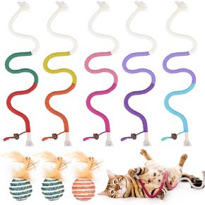 Sisal Rope Cat Toys, Feather Toy Bite-Resistant Catnip Toys Cat Toys for Bored Cat, Safe Teeth Cleaning Chew Cat Toy Interactive Cat Kicker Toys for Indoor Cats Kitten Toys 27" All Breeds