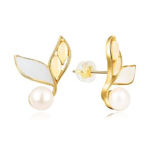 Pearl Earrings for Women, Mermaid Tail Shell Pearl Stud Earrings, 18K Gold Plated Gold Stud Earrings for Wedding Jewelry, Delicate Bridesmaid Earrings. (Mermaid Tail)