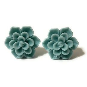 Hypoallergenic Succulent Flower Stud Earrings on Plastic Posts, Green