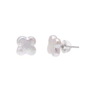 Clover Shaped Freshwater Cultured Baroque Pearl Studs Earrings for Women, Sterling Silver Earrings