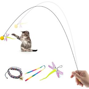 Interactive Cat Toys, Cat Feather Wand Metal Stick Cats String Feather Toys Refills for Cat Exercise