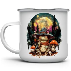 Wizard Frog Enamel Camp Mug, Mystical Moon Stars Celestial Nature Outdoor Camping Campfire Coffee Cup, Goblinecore Cottagecore Aesthetic Gifts (12oz)