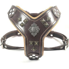 Bestia Aztec Big Dog Leather Harness. 2 Tone Rivet Decorations. Zipper Decoration. Foam and Leather Padding Handmade in Europe.