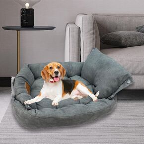 Happycare Textiles Suede Fluffy Multi Functional PET Bed/MATS with Pillow, 37X26, Grey