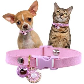 Puppy Collar with Bell, Pretty Cat Collars with Bells for XXS Xs Tiny Pet Dogs Boy Kitten Girls Animal, Pink XXSmall