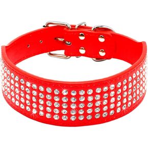 Rhinestones Dog Collars 5 cm Width PU Leather Full Sparkly Crystal Diamonds Dazzling Sparkling Elegant Fancy Dog Collar for Medium & Large Dogs (M:17-20 inch, Black)