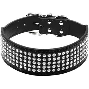 Rhinestones Dog Collars 5 cm Width PU Leather Full Sparkly Crystal Diamonds Dazzling Sparkling Elegant Fancy Dog Collar for Medium & Large Dogs (M:17-20 inch, Black)