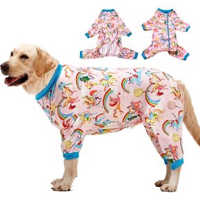 LovinPet Large Size Dog Pajamas Onesie- Magic Rainbow Shine Pink Print, Lightweight Stretchy Knit Pullover Large Puppy Pajamas, Large Dog Onesie, Large Breed Dog Jammies, Pet Pj's/Large