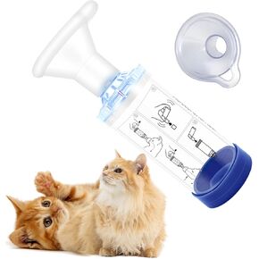 Cat Inhaler Spacer with 2 Silicone Masks - Portable Nebulizer for Feline Breathing Problems - Drug Delivery Solution for Cats - Effective Cat Inhaler & Nebulizer (Blue)