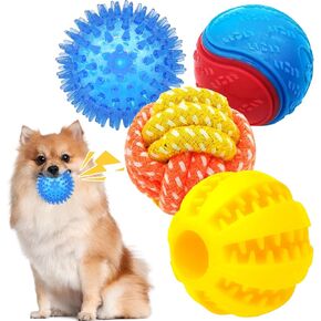 High Bouncy Squeaky Balls for Dogs Spiky Dog Ball Rubber Balls for Small Dogs Treat Dispensing Ball Dog Rope Ball for Interactive Playing Dog Chew Ball for Teething (4 Pack for Small Dogs)