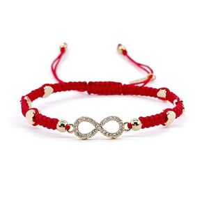 Infinity Love Charm and Heart Beads Adjustable Braided String Bracelet for Women (Red)