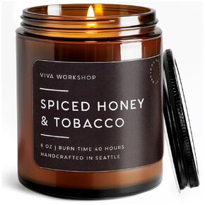 Spiced Honey & Tobacco Scented Candle for Home – Handcrafted in USA – Aroma Candle for Relaxing, Best Birthday Gift, Boyfriend Gift, Dad & Friend Gift – Natural Soy Wax Scented Candles for Women & Men