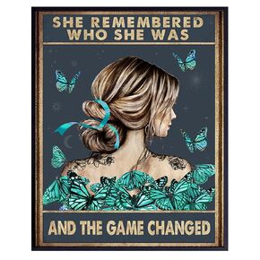 Teal Blue Boho Wall Art 11x14 - Inspirational Quotes for Women - positive affirmation - Motivational Wall Decor - Boho-chic Decoration - She Remembered Who She Was And The Game Changed Positive Quotes