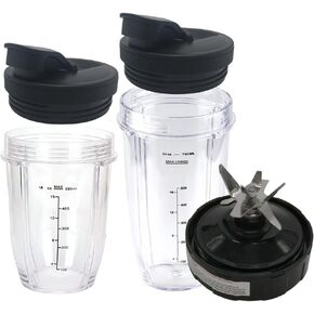 5piece replacement parts extractor blade with 18oz 24oz cup and spout lid for 1200W Ninja Auto-IQ Smooth Boost Blender:BL490 30/BL491 30/BL492 30/BL492W 30/ BL493Z 30/BL494 30 (20, 20)